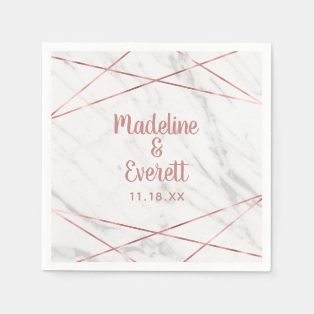Serviette En Papier Marbre blanc Rose Gold Triangle Mariage Monogramme (Devant)