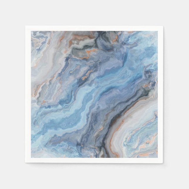 Serviette En Papier Marbre Bleu avec Noir Or Joli Décor (Devant)