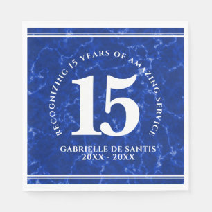 Serviette En Papier Marbre Bleu Élégant 15 Anniversaire Du Travail