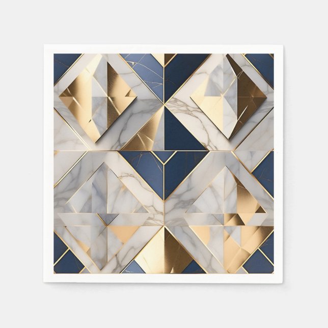 Serviette En Papier Marbre Bleu Et Gris De Luxe Avec Or (Devant)