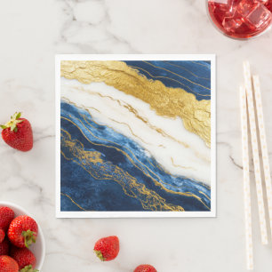 Serviette En Papier Marbre bleu marine de luxe et feuille d'or