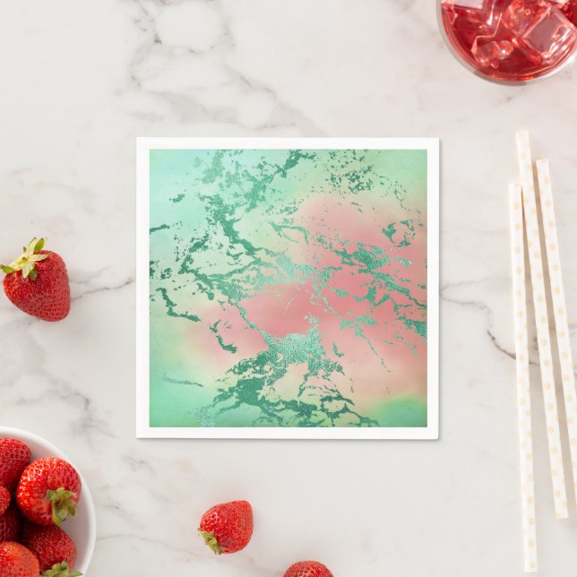 Serviette En Papier Marbre cool | Jolie Pastel Coral et Green Ombre (En situation)