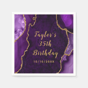 Serviette En Papier Marbre d'âge mauve et or Anniversaire