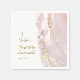 Serviette En Papier marbre de fluide rose Première Communion