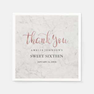 Serviette En Papier Marbre Faux Or Rose Merci Sweet Sixteen