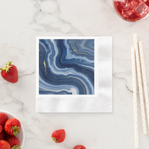 Serviette En Papier Marbre Liquide Abstrait Bleu Nuit et Or Élégant 