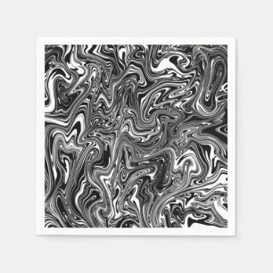 Serviette En Papier Marbre Liquide Noir et Blanc Abstrait