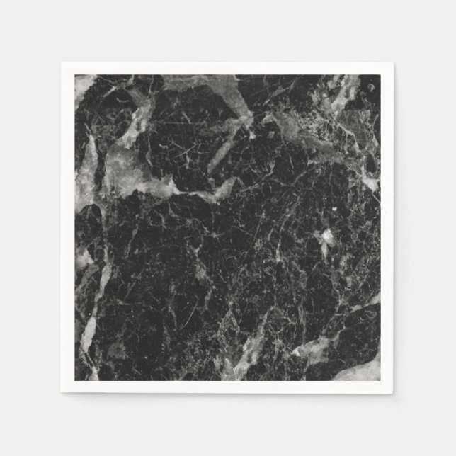 Serviette En Papier Marbre Noir Blanc Et Argent Moderne Glam (Devant)