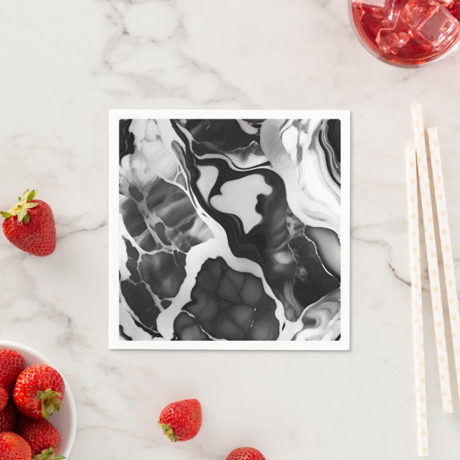Serviette En Papier Marbre noir et blanc tendance (En situation)