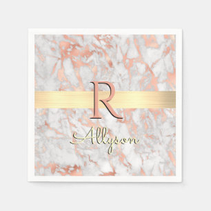 Serviette En Papier Marbre or blanc et Rose, Nom de la barre d'or et m