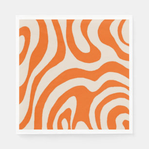 Serviette En Papier Marbre Orange Abstrait Rayure Ondulée Rétro Gras