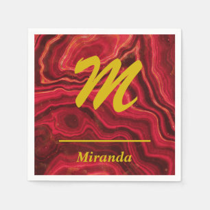 Serviette En Papier Marbre rouge Agate avec or Monogramme et nom