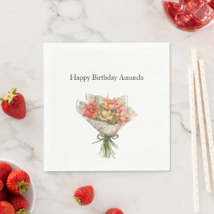 Serviette En Papier Marché de Fleurs Rouge Jaune Anniversaire de la Fe
