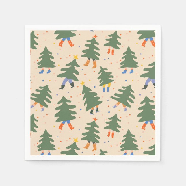 Serviette En Papier Marche Whimsical Motif des arbres de Noël (Devant)