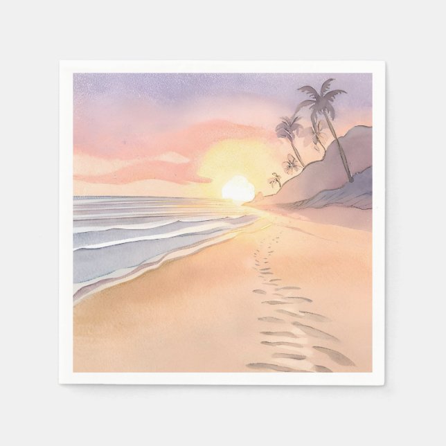 Serviette En Papier Marcher sur la Plage | Aquarelle Océan (Devant)