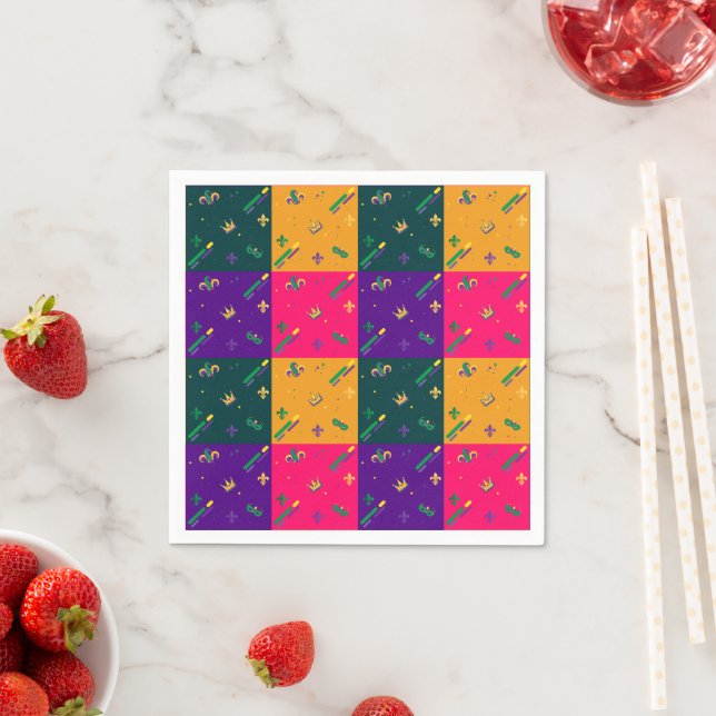 Serviette En Papier Mardi Gras Carnaval Arlequin Fleur de Lis Diamond (En situation)
