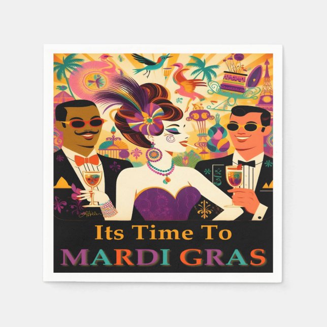 Serviette En Papier Mardi Gras Cocktail Futur Du Milieu Du Siècle (Devant)