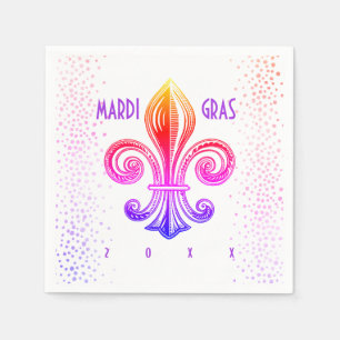 Serviette En Papier Mardi Gras Fleur De Lis Rainbow Confetti