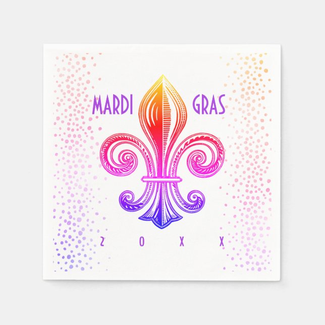 Serviette En Papier Mardi Gras Fleur De Lis Rainbow Confetti (Devant)