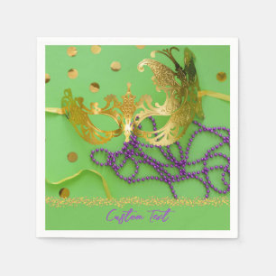 Serviette En Papier Mardi Gras Gold Masque perles violettes Personnali