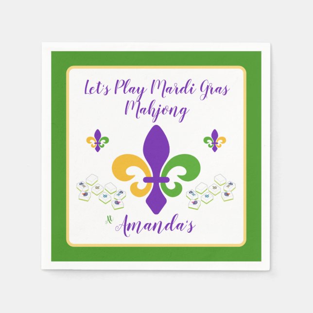 Serviette En Papier Mardi Gras Mahjong NAME Green Gold Purple Fleur de (Devant)