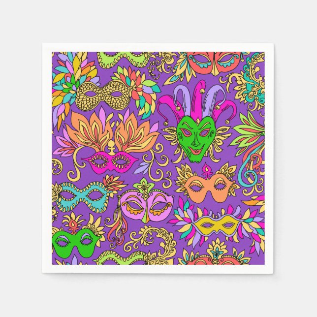 Serviette En Papier Mardi Gras Maquerade Masque Clair vert violet (Devant)