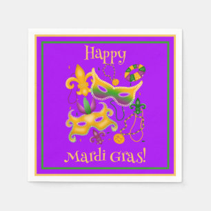Serviette En Papier Mardi Gras Masque Fleur de Lis Perles King Cake