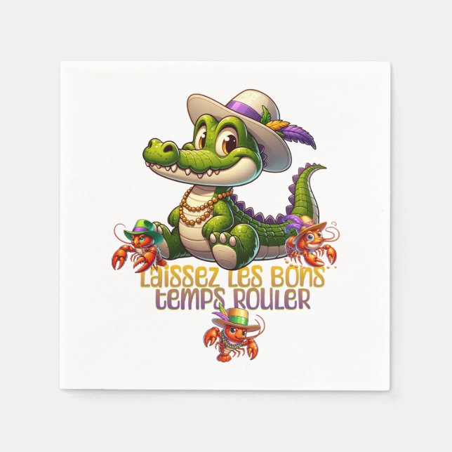 Serviette En Papier Mardi Gras Parti Gator & Crawdads (Devant)