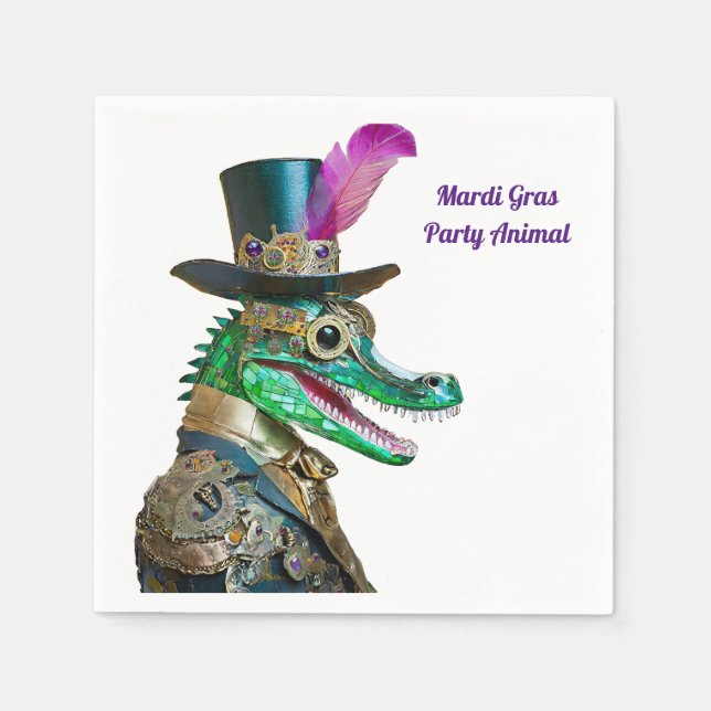 Serviette En Papier Mardi Gras Steampunk Party Animal Alligator (Devant)