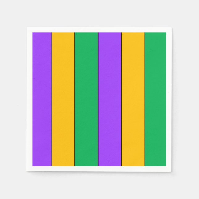 Serviette En Papier Mardi Gras Stripes Motif violet vert jaune (Devant)