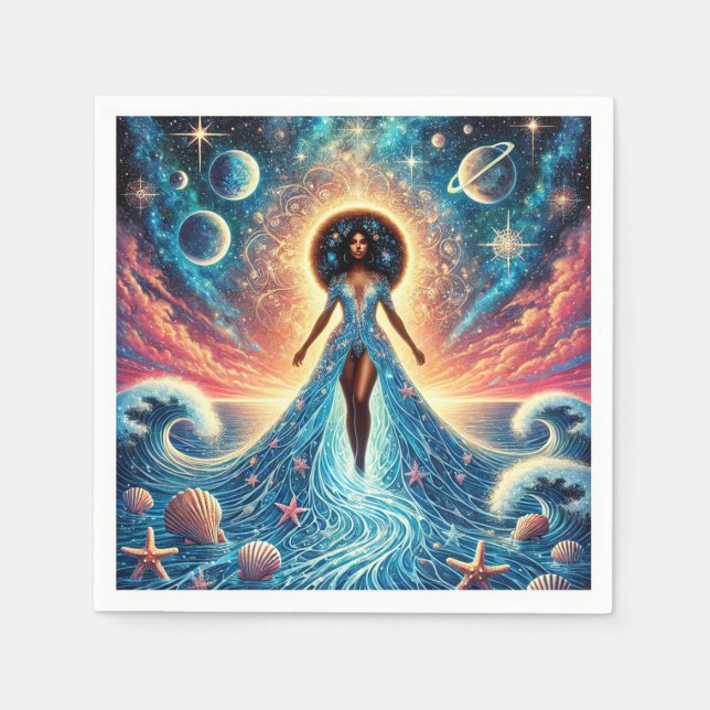 Serviette En Papier Marée céleste : déesse de l'océan et étoiles" (Devant)