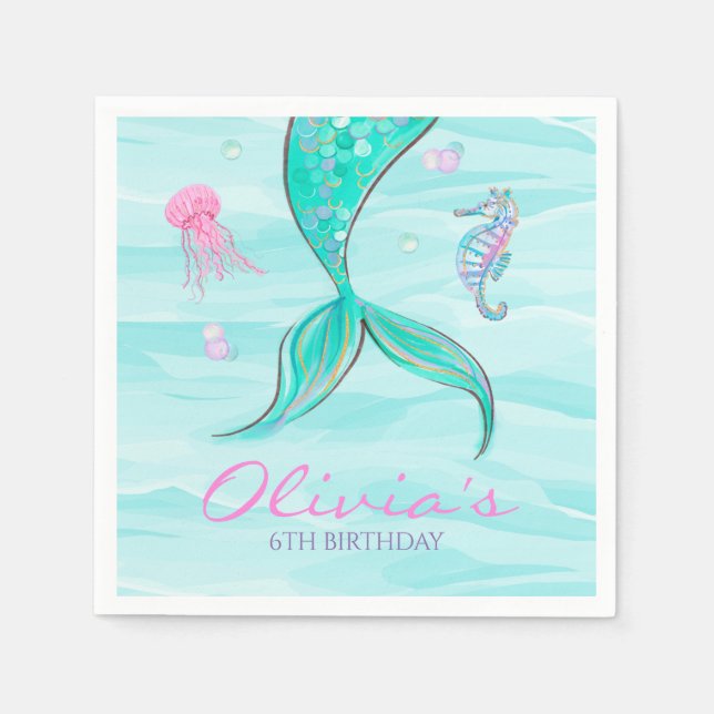 Serviette En Papier Marée de sirènes sous la mer Anniversaire (Devant)