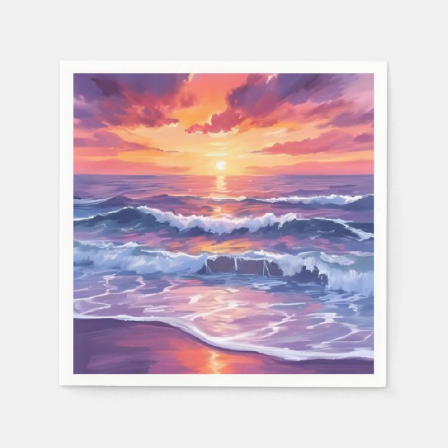 Serviette En Papier Marée Violette | Couché de soleil pourpre Vagues d (Devant)