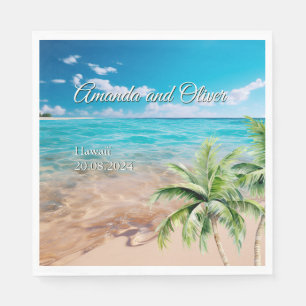 Serviette En Papier Marées Turquoise Tropical Palm Tree Beach Mariage