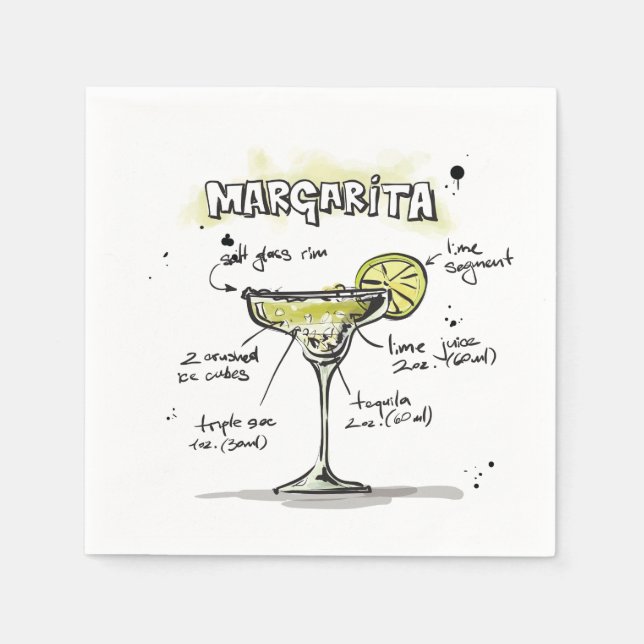 Serviette En Papier Margarita Drink Recette Cocktail Napkin (Devant)