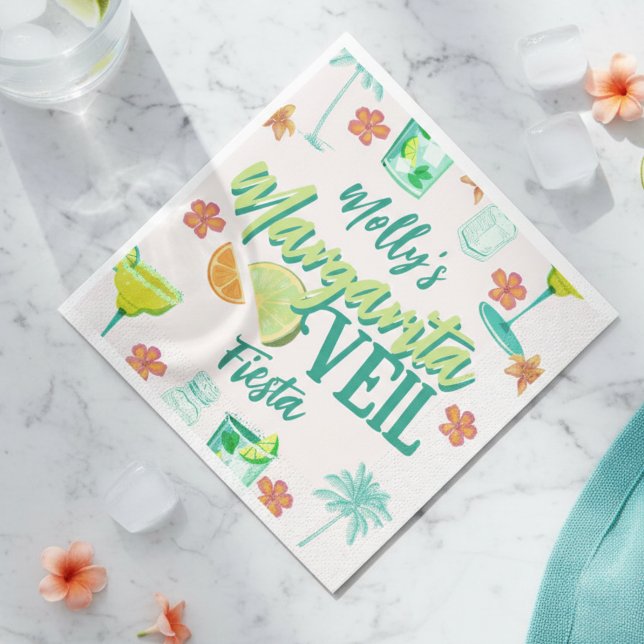 Serviette En Papier Margarita Veil Bachelorette Party Illustré (Margarita Veil Bachelorette Party Illustrated Napkins)