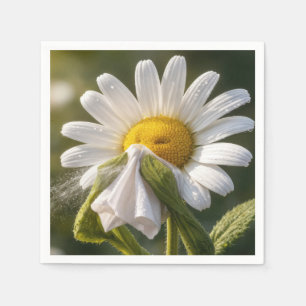 Serviette En Papier Marguerite blanche éternuant dans un mouchoir