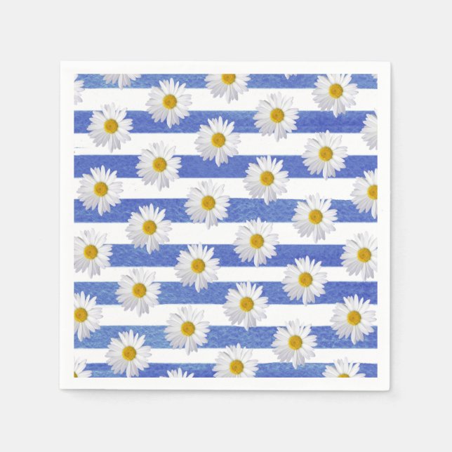Serviette En Papier marguerite blanche sur bande bleue (Devant)
