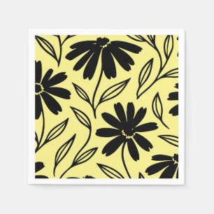 Serviette En Papier Marguerites à l'encre noire Jaune Baño de mariage 