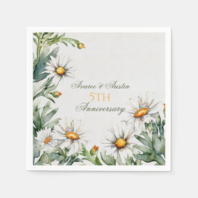 Serviette En Papier Marguerites blanches du 5e anniversaire du Mariage (Devant)