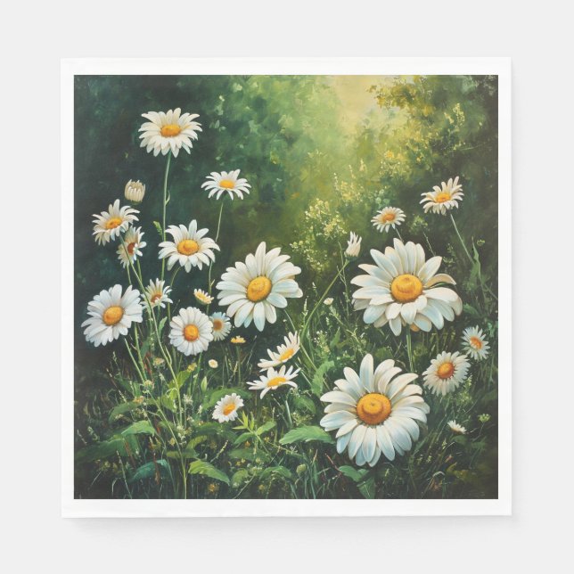 Serviette En Papier marguerites dans un champ de vert (Devant)