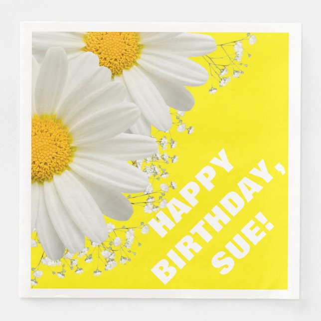 Serviette En Papier Marguerites et Gypsophile Personnalisables Jaune C (Devant)