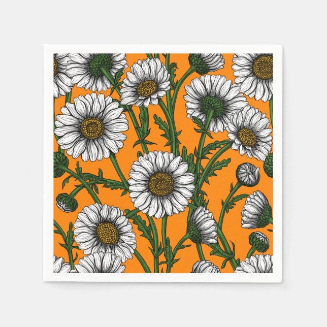 Serviette En Papier Marguerites sur orange (Devant)