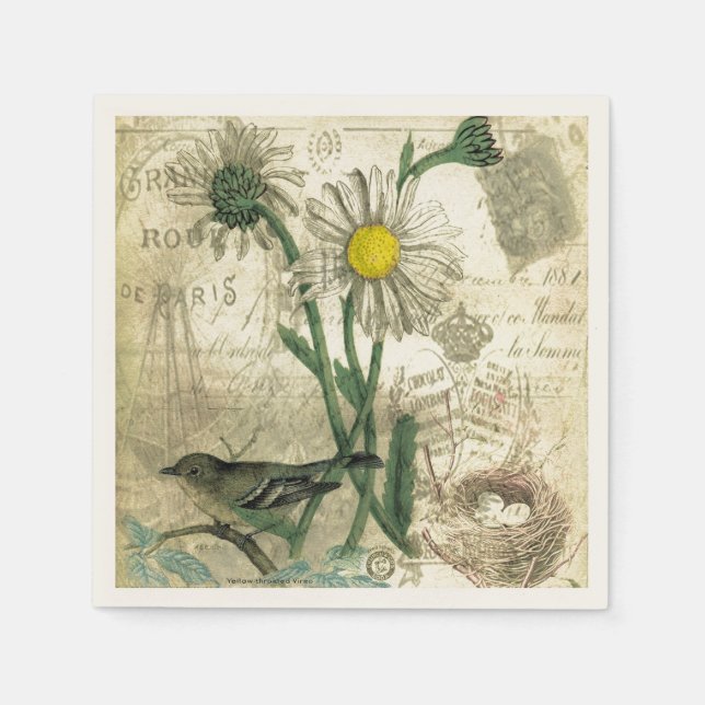 Serviette En Papier Marguerites vintage (Devant)