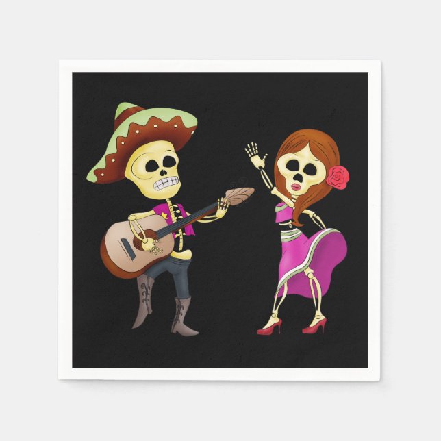 Serviette En Papier Mariachi Dancing Couple Day of Dead (Devant)