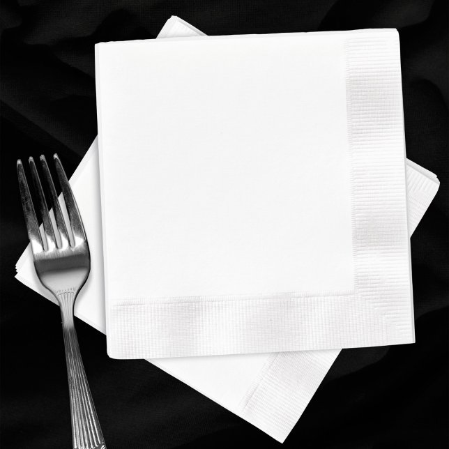 Serviette En Papier Mariage à cocktails blanc blanc clair (Plain white coined cocktail napkins. Fork for scale.)