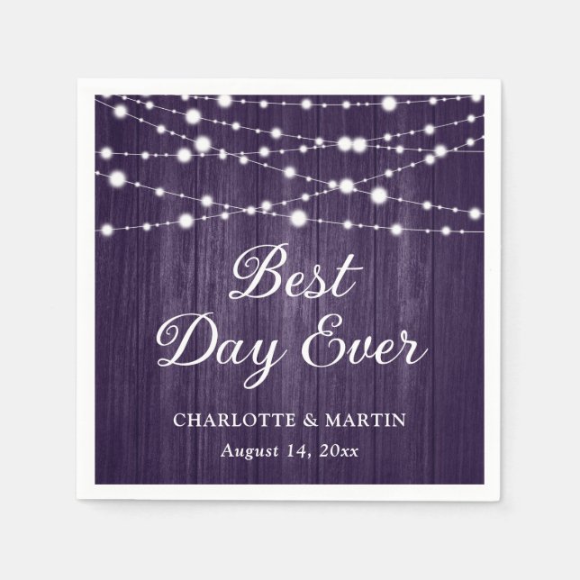Serviette En Papier Mariage à cordes de bois rustique violet (Devant)