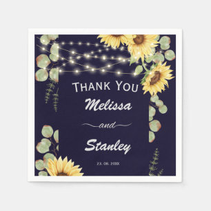 Serviette En Papier Mariage à cordes Eucalyptus de tournesol bleu