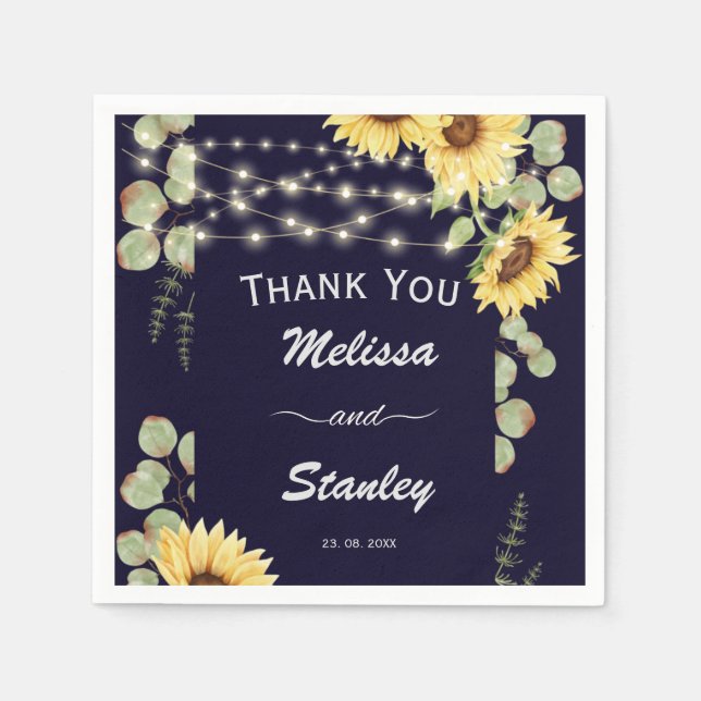 Serviette En Papier Mariage à cordes Eucalyptus de tournesol bleu (Devant)