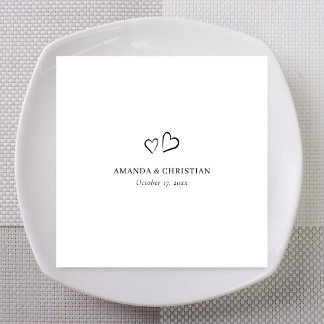 Serviette En Papier Mariage à double cœur personnalisé avec noms